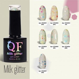 Гель лак для ногтей, «MILK GLITTER», трехфазный, 8 мл, LED/UV, прозрачный (08)