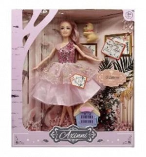 Кукла шарнирная с питомцем в розовом платье .коробка 33*28*6см. арт. 37000103