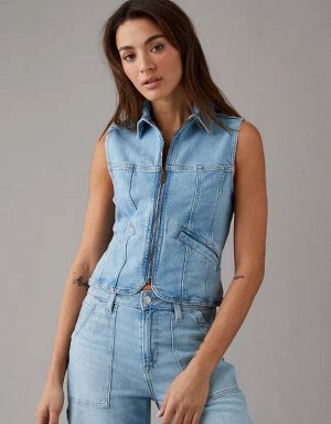 Collared Utility Denim Vest