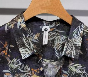 Рубашка летняя с коротким рукавом на пуговицах с растительным принтом, как на фото