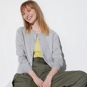 UNIQLO - легкая кофточка с круглым вырезом - 03 GRAY