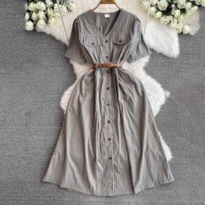 Платье-миди с короткими рукавами, серый
