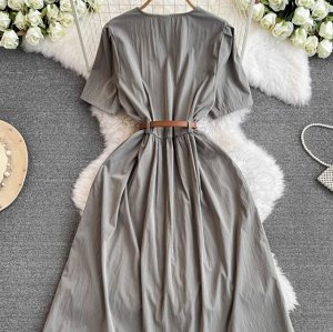 Платье-миди с короткими рукавами, серый