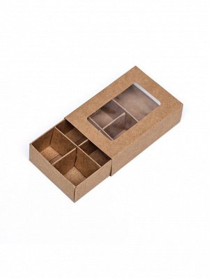 Коробка для конфет 8,7 х8,7 х2,5 см на 6 шт крафт тонкие разделители 1/5