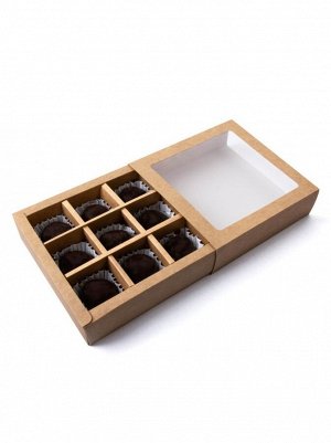Коробка для конфет 13,5 х13,5 х3,2 см на 9 шт крафт 1/5