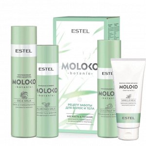 Эстель Набор для женщин для ухода за волосами Estel MOLOKO BOTANIC Рецепт заботы: шампунь 250 мл, бальзам 250 мл, спрей 200 мл, гель для душа 200 мл Эстель
