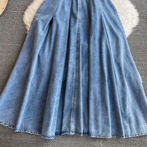 Джинсовое платье без рукавов, длинное, с разрезами, синий