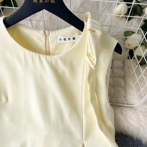 Дизайнерское платье без рукавов, с разрезом, светло-желтый