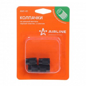 Колпачки Airline, на шинный вентиль, с ключом, черные