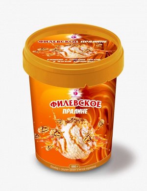 Филевское пломбир "Пралине" с грецким орехом и мягкой соленой карамелью, ведро 550 гр
