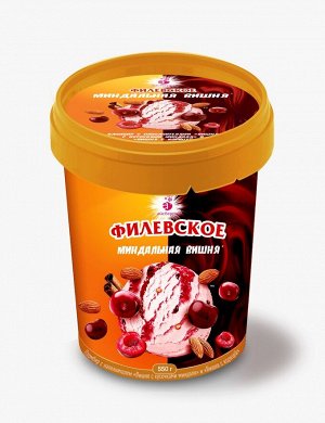 Филевское пломбир "Миндальная Вишня" с кусочками миндаля, вишни с корицей, ведро 550 гр