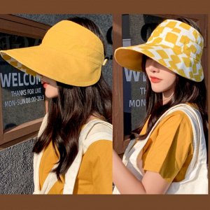 Солнцезащитная двусторонняя шляпа-козырёк с большими полями, жёлтая