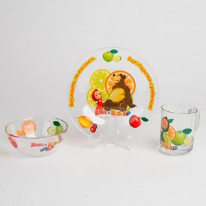 Набор стеклянной посуды "Маша и Медведь - Цитрусовый" 3предмета 9559008