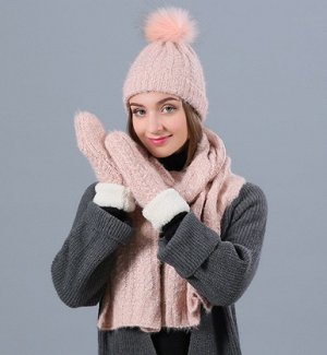 Комплект (шапка, шарф, варежки), розовый