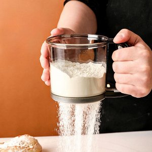 Мерный стакан/сито для просеивания муки, сахарной пудры, какао, просеиватель, деления 125 и 250, 375 мл, с механической ручкой