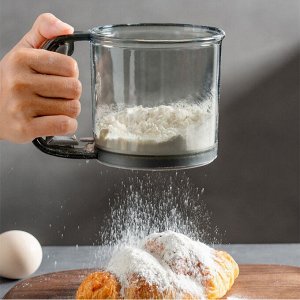 Мерный стакан/сито для просеивания муки, сахарной пудры, какао, просеиватель, деления 125 и 250, 375 мл, с механической ручкой