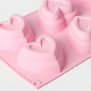 Форма для выпечки Доляна «Сердце в сердце», силикон, 17x30 см, 6 ячеек (8x7,3 см), цвет МИКС