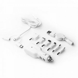 Заряд. для мобил. устр-в "CarFort" 12-24v, 1A   USB, с набором адапторов + кабель iPhone5,  БЕЛОЕ CF-1680.w
