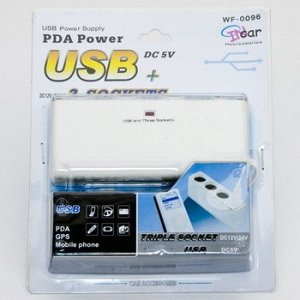 Развет.гнезда прик. "W-F" 3 гнезда + USB порт, Белый, с проводом WF-0096. wht