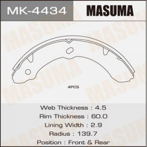 Колодки барабанные MASUMA R-4019 (1/8) MK-4434