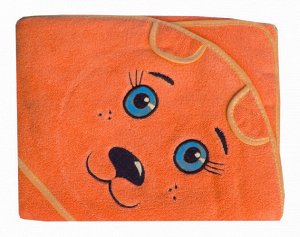 Махровое полотенце детское "Уголок" 100*100 с вышивкой (Котик, оранжевый)