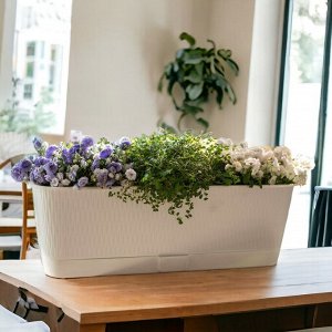 Цветочный балконный ящик для растений, цветов, рассады "Прованс", 600x170x130, 9,5 л, цвет "БЕЛЫЙ", с поддоном