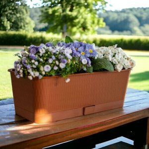 Балконный ящик для растений с поддоном, цветов, рассады "Прованс", 400x170x130, 6 л, цвет терракотовый