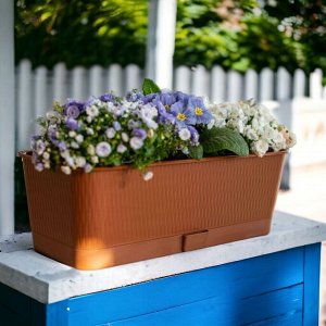 Балконный ящик для растений с поддоном, цветов, рассады "Прованс", 400x170x130, объем 6 л, цвет терракотовый