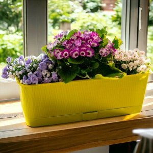 Цветочный балконный ящик для растений и цветов "Прованс", 600x170x130, 9,5 л, цвет "ФИСТАШКОВЫЙ" с поддоном
