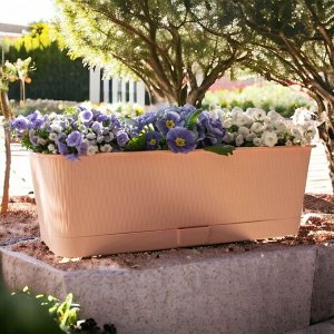 Цветочный балконный ящик для растений, цветов, рассады "Прованс", 400x170x130, объем 6 л, цвет пудра с поддоном