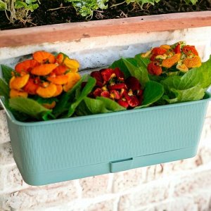 Цветочный балконный ящик для растений, цветов, рассады "Прованс", 400x170x130, 6 л, цвет ментоловый с поддоном