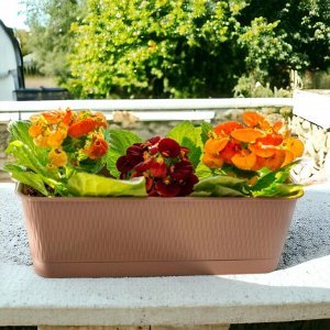 Цветочный балконный ящик для растений, цветов, рассады "Прованс", 400x170x130, 6 л, цвет фраппе с поддоном