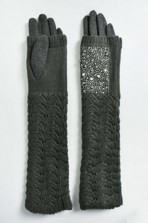 Перчатки женские длинные на флисе со стразами (47 см.) арт. 208653
