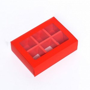 Коробка для конфет 6 шт, алый, 13,7 х 9,85 х 3,86 см