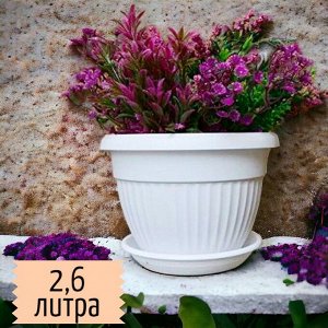 Горшок для цветов Флора, объем 2,6 л., D20, БЕЛЫЙ с поддоном