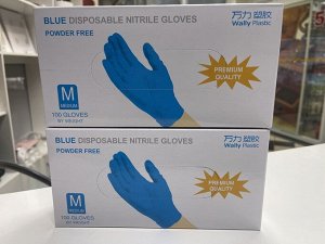 Перчатки Wally Plastic нитриловые,голубые, 100 штук/50 пар