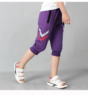 Спортивные бриджи с полосками, карманами и эластичным поясом с завязками, для мальчика, цвет фиолетовый