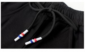 Спортивные брюки с полосками, карманами и эластичным поясом с завязками, для мальчика, цвет чёрный