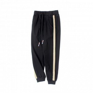 Спортивные брюки с полоской, карманами и эластичным поясом с завязками, для мальчика, цвет чёрный