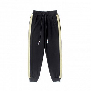 Спортивные брюки с полоской, карманами и эластичным поясом с завязками, для мальчика, цвет чёрный