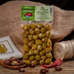 Оливки консервированные зеленые Халкидики (размер XL) с острым перцем буково, вакуум, 250г