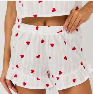 Пижама Новые белые хлопковые модные шорты с принтом «Любовь» ,топ на подтяжках,
 пижамный комплект из двух предметов
материал хлопок