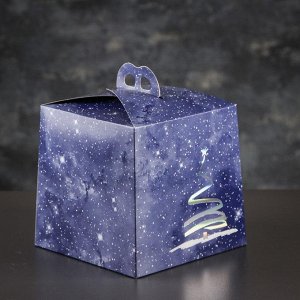 Упаковка для торта, премиум, NEW YEAR, синяя с серебром, 20,4 х 20,4 х 19 см