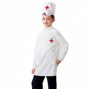 Карнавальный костюм "Доктор", шапка с инструментом, халат, 5-7 лет, рост 122-134 см