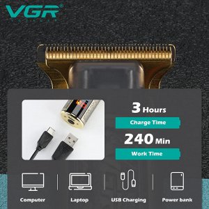 Профессиональный Триммер для стрижки волос, бороды и усов VGR-073 аккумуляторный, LED