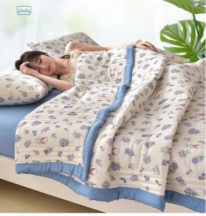 Одеяло демисезонное с принтом, цвет белый/синий, 150Х200см