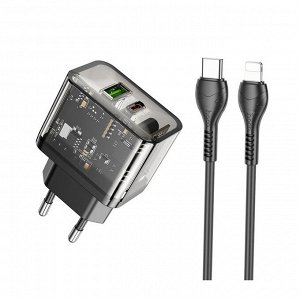 Сетевое зарядное устройство быстрая зарядка HOCO N34 Dazzling USB+USB-C + кабель Iphone to Type-C PD20W+QC3.0