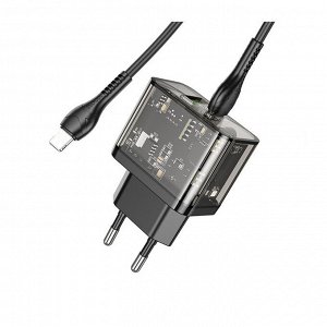 Сетевое зарядное устройство быстрая зарядка HOCO N34 Dazzling USB+USB-C + кабель Iphone to Type-C PD20W+QC3.0