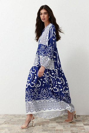 Темно-синее тканое платье с пуговицами и узором пейсли