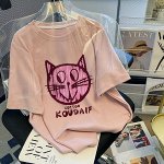 Хлопковая футболка для девочки, с принтом, розовый